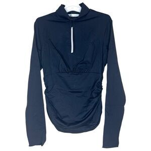 NEW Susana Monaco Mock Neck Gathered Long Sleeve Top Black Small